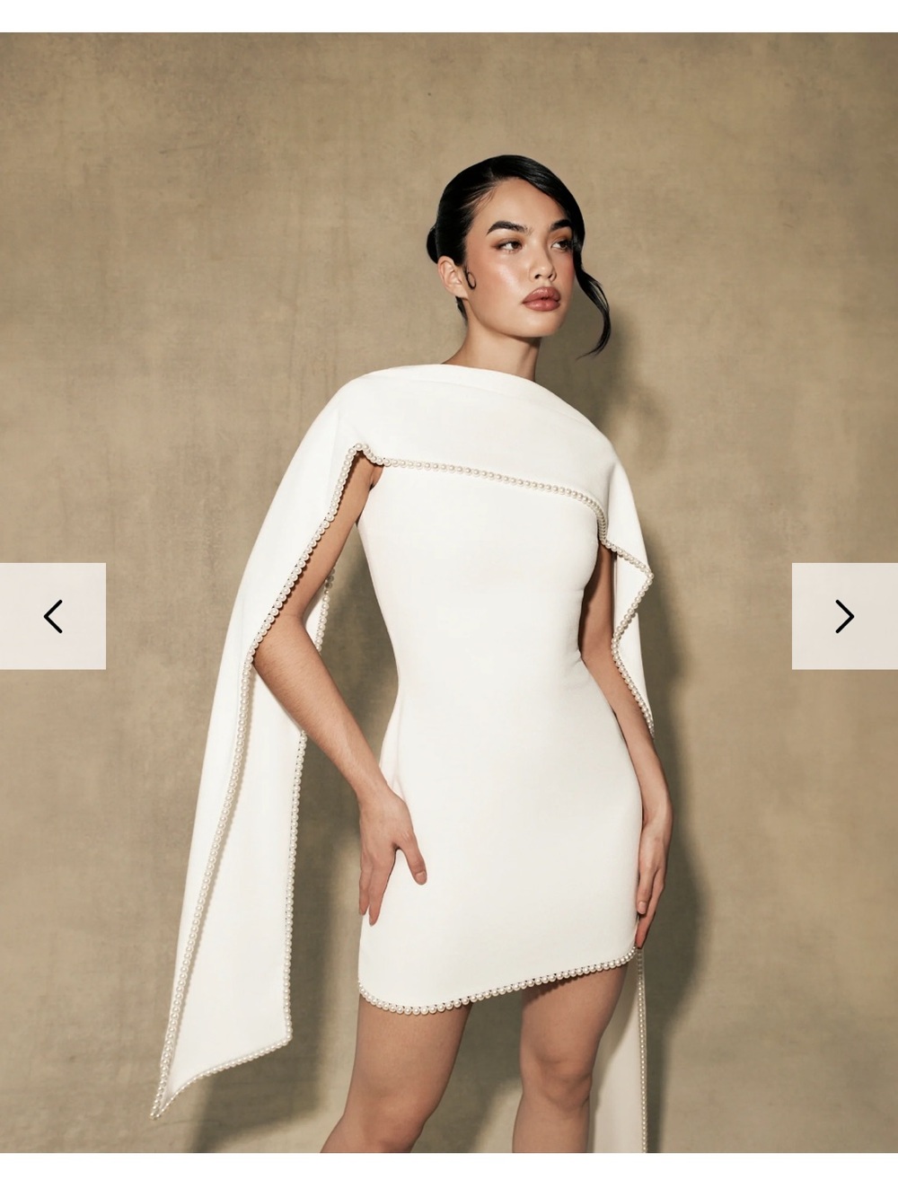 KHANUM’S Kerena Mini Dress / White bridal sleeveless mini dress with pearls